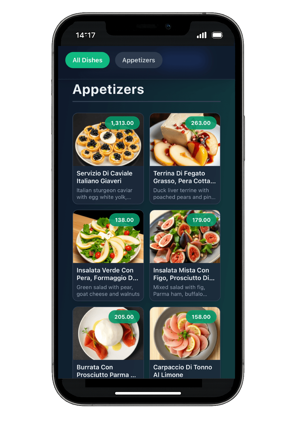 Compact view of a MenuHero digital menu